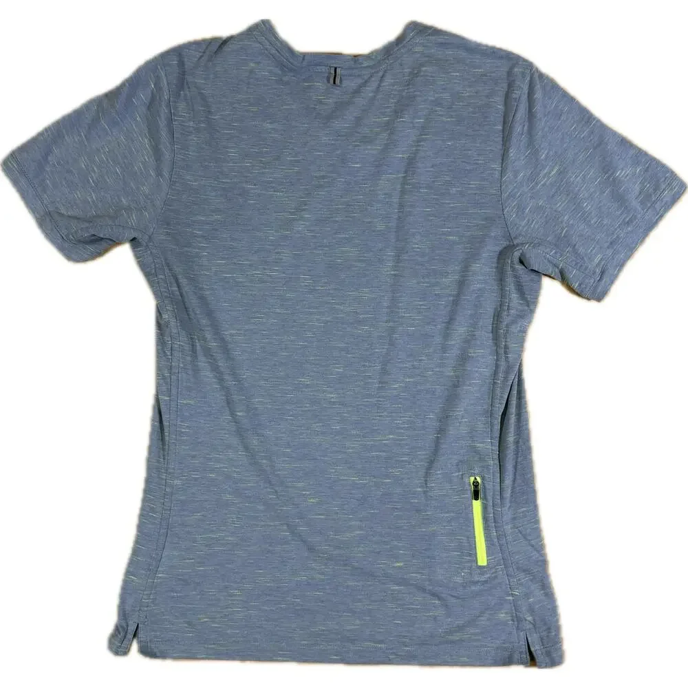 Nike Running Men’s S Dri-FIT V-Neck Athletic Tee Blue Gray Neon Green Zip Pocket
